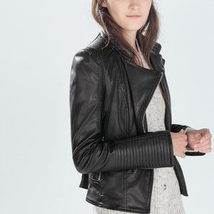 ZARA Faux Leather Jacket Size Medium Black
